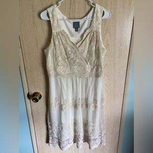 Rabbit Rabbit Designs Dress Ivory Lace Knit Lined Stretch Pullover Sleeveless 16